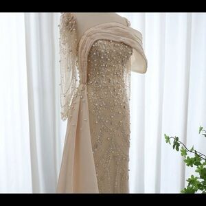 ✨MUST SELL ASAP✨Sharon Said Luxury Nude Crystal Evening Dress with Overskirt